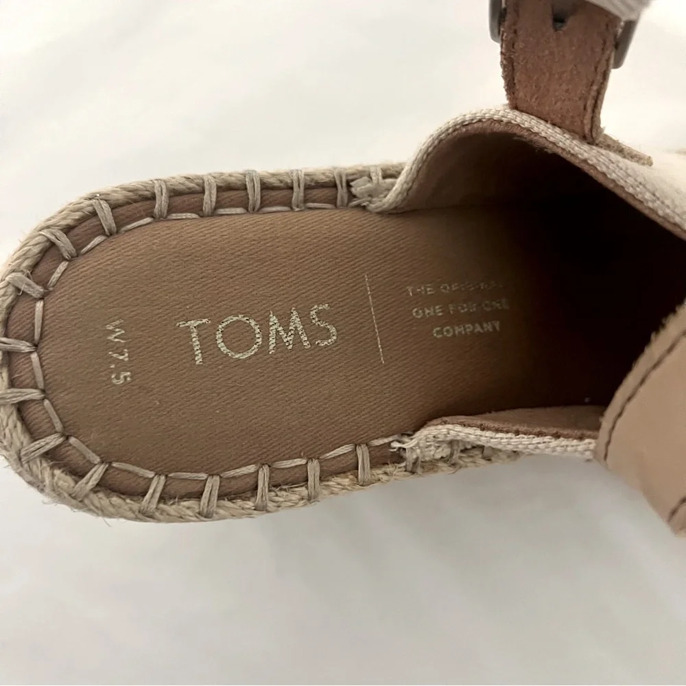 Toms Women's Monica Espadrille Wedge Open Toe Sandal Shoe Casual Size 7.5W EUC